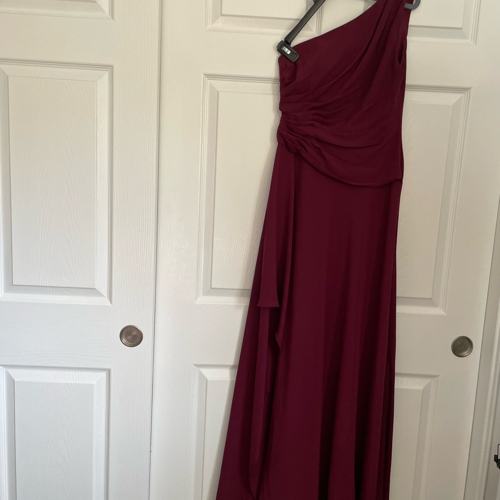 David's Bridal One-Shoulder Wine Dress
